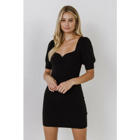 Endless Rose Sweetheart Knit Mini Dress Dresses Black