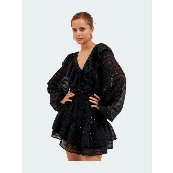 Endless Rose Sequins Ruffle Romper Jumpsuits & Rompers Black - Image 3