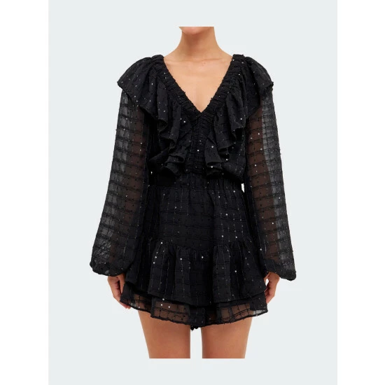 Endless Rose Sequins Ruffle Romper Jumpsuits & Rompers Black - Image 5