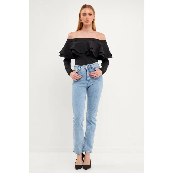 Endless Rose Off The Shoulder Knit Top Tops White