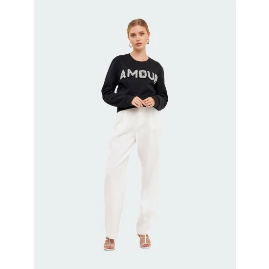 Endless Rose Lettering Beads Sweatshirt Sweatshirts & Sweaters Black