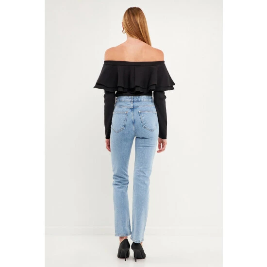 Endless Rose Off The Shoulder Knit Top Tops White - Image 3