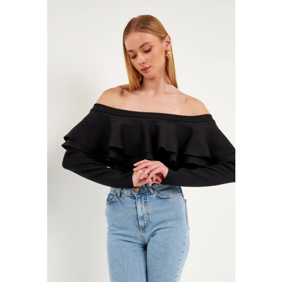 Endless Rose Off The Shoulder Knit Top Tops White - Image 4