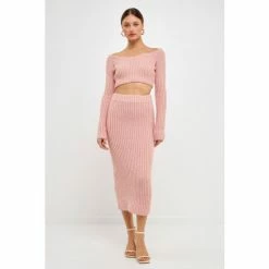 Endless Rose Knit Midi Skirt Skirts Grey