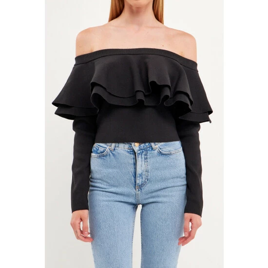 Endless Rose Off The Shoulder Knit Top Tops White - Image 5