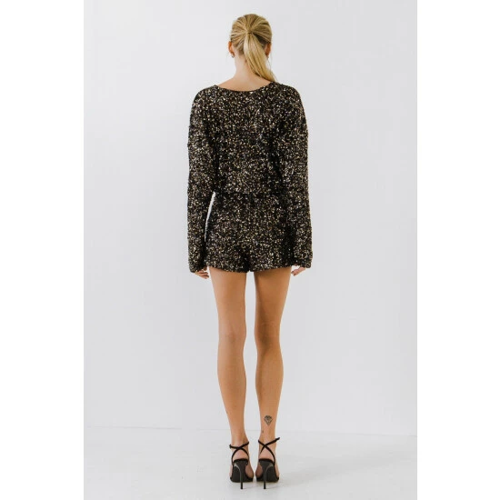 Endless Rose 2d Sequins Wrapped Romper Jumpsuits & Rompers Black/ Gold - Image 4