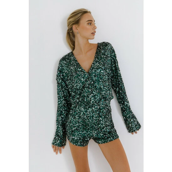 Endless Rose 2d Sequins Wrapped Romper Jumpsuits & Rompers Black/ Gold - Image 6