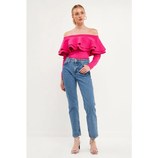 Endless Rose Off The Shoulder Knit Top Tops White - Image 6