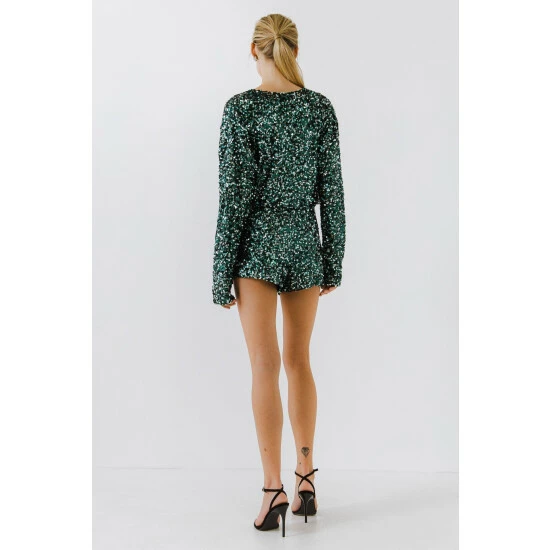 Endless Rose 2d Sequins Wrapped Romper Jumpsuits & Rompers Black/ Gold - Image 8