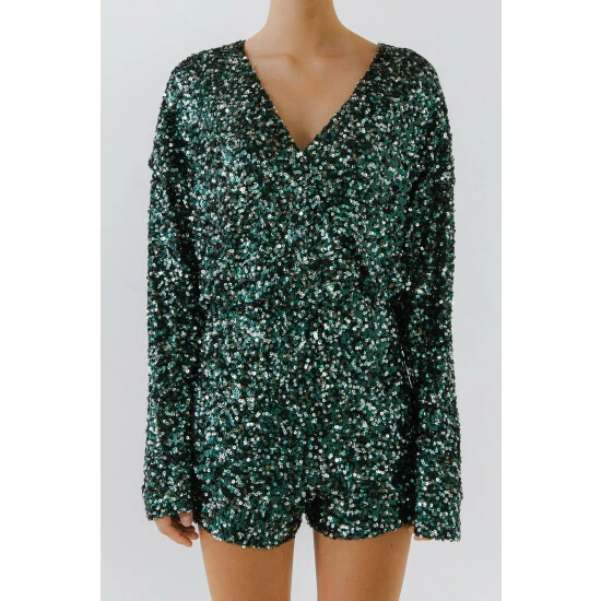 Endless Rose 2d Sequins Wrapped Romper Jumpsuits & Rompers Black/ Gold - Image 9