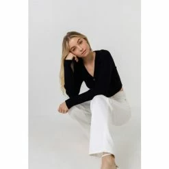 Endless Rose Knit Cropped Lounge Cardigan Sweatshirts & Sweaters Black