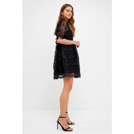 Endless Rose Floral Embroidery Babydoll Dress - Black Dresses - Image 2