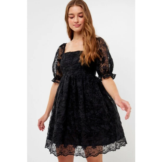 Endless Rose Floral Embroidery Babydoll Dress - Black Dresses - Image 4