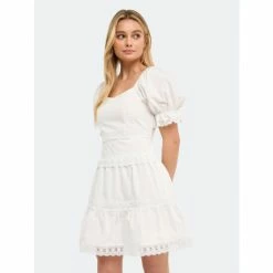 Endless Rose Sweetheart Lace Combo Puff Mini Dresses White