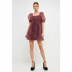 Endless Rose Floral Puff Mini Dress - Burgundy Dresses