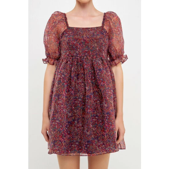 Endless Rose Floral Puff Mini Dress - Burgundy Dresses - Image 2
