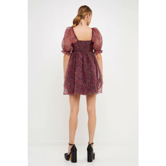 Endless Rose Floral Puff Mini Dress - Burgundy Dresses - Image 5