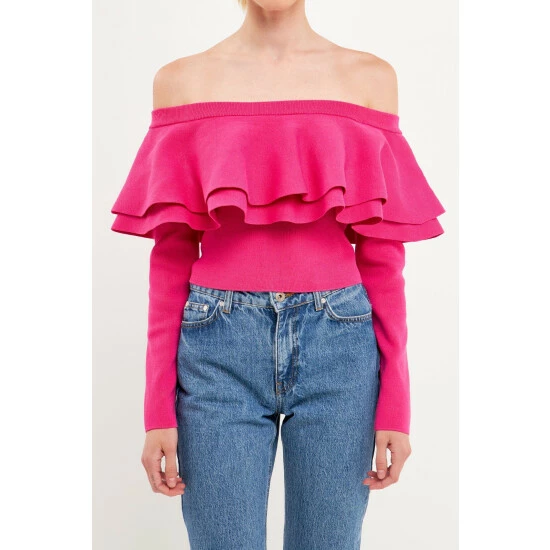 Endless Rose Off The Shoulder Knit Top Tops White - Image 9