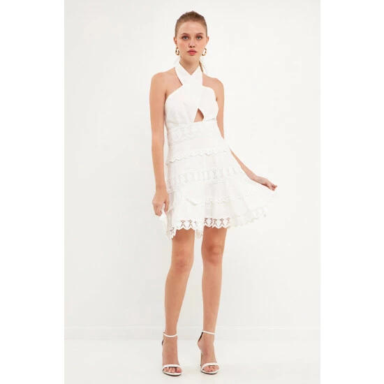 Endless Rose Halter Neck Lace Trim Dress Dresses Powder Blue - Image 2