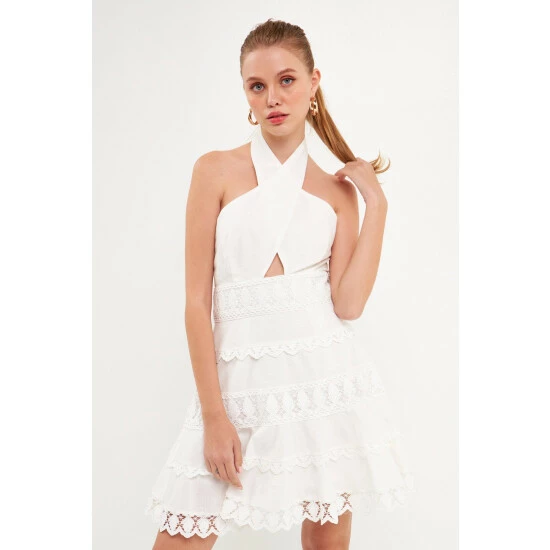 Endless Rose Halter Neck Lace Trim Dress Dresses Powder Blue - Image 4