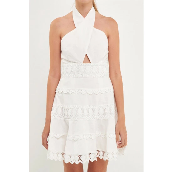 Endless Rose Halter Neck Lace Trim Dress Dresses Powder Blue - Image 5