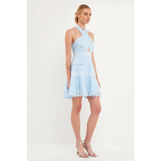 Endless Rose Halter Neck Lace Trim Dress Dresses Powder Blue - Image 7