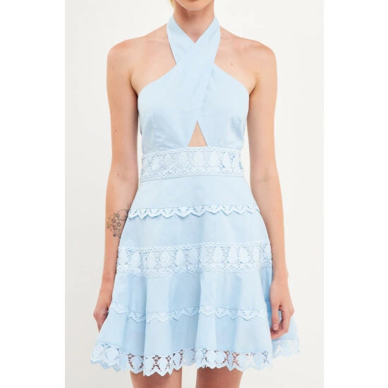Endless Rose Halter Neck Lace Trim Dress Dresses Powder Blue - Image 9