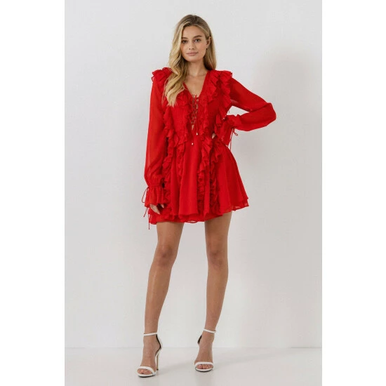 Endless Rose Chiffon Ruffled Mini Dress Dresses Red - Image 2