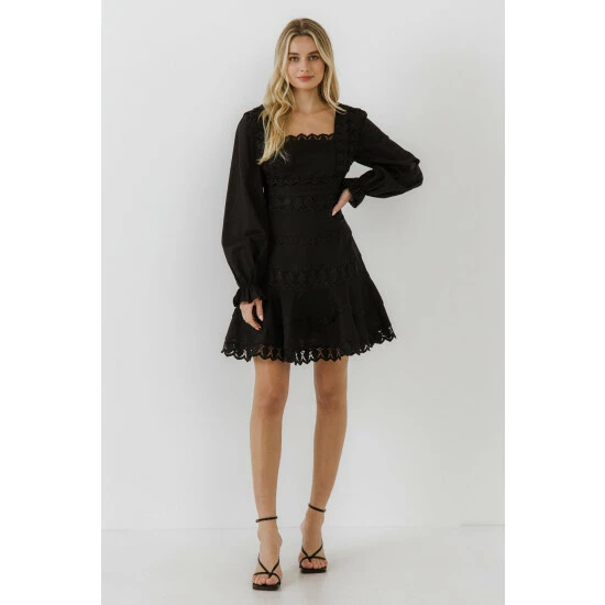 Endless Rose Square Neckline Lace Trim Dress Dresses White - Image 4