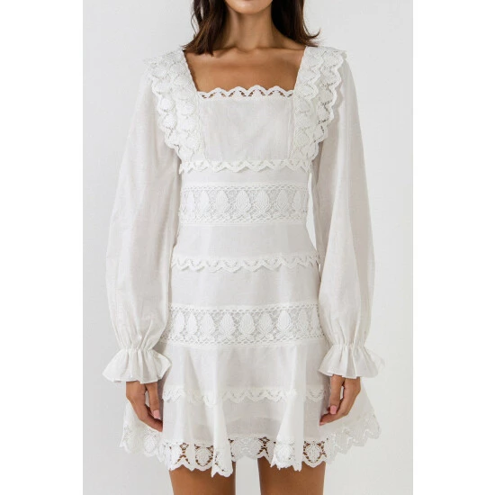 Endless Rose Square Neckline Lace Trim Dress Dresses White - Image 5
