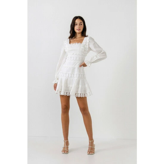 Endless Rose Square Neckline Lace Trim Dress Dresses White - Image 7