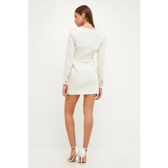 Endless Rose Trim Detail Tweed Dress Dresses Black - Image 3