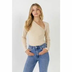 Endless Rose Cut Out Long Sleeve Knit Top Tops Ivory