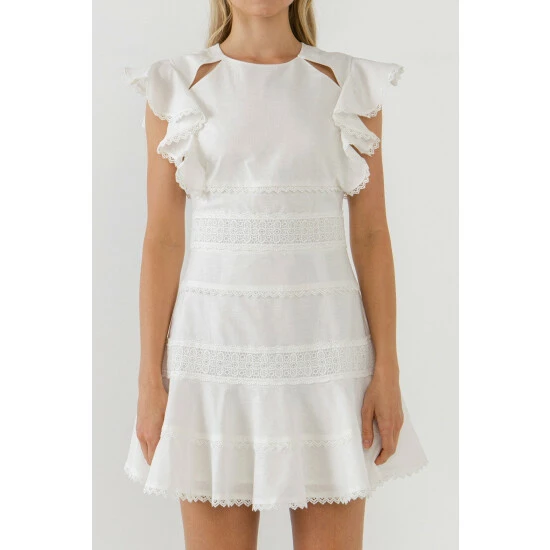 Endless Rose Lace Trimmed Ruffle Sleeve Dress With Cutout Dresses White - Image 5