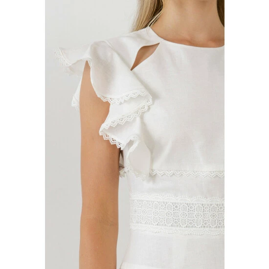 Endless Rose Lace Trimmed Ruffle Sleeve Dress With Cutout Dresses White - Image 6