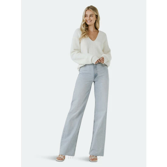 Endless Rose V- Neckline Long Sleeve Sweater Sweatshirts & Sweaters Cream - Image 2