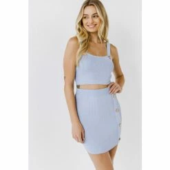 Endless Rose Ribbed Knit Crop Top Tops Powder Blue
