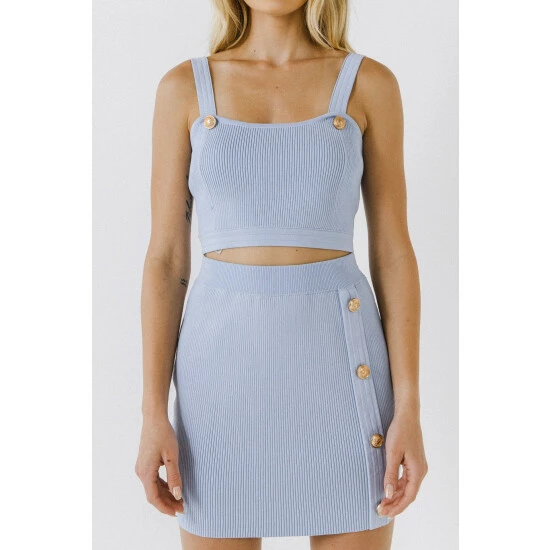 Endless Rose Ribbed Knit Crop Top Tops Powder Blue - Image 2