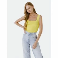 Endless Rose Square Neck Knit Tank Tops Lime