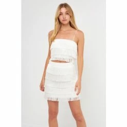 Endless Rose Fringe Cropped Top Tops White