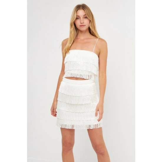 Endless Rose Fringe Cropped Top Tops White