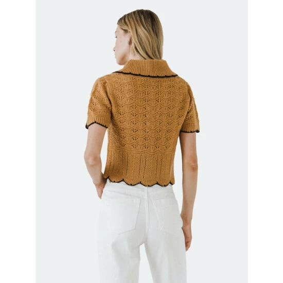 Endless Rose Short Puff Sleeve Scalloped Knit Top Tops Dusty Rose - Image 3