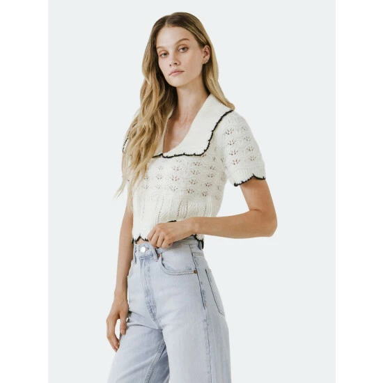 Endless Rose Short Puff Sleeve Scalloped Knit Top Tops Dusty Rose - Image 7