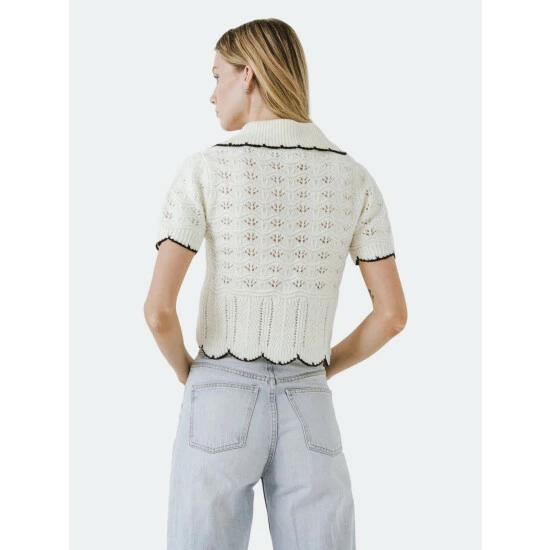 Endless Rose Short Puff Sleeve Scalloped Knit Top Tops Dusty Rose - Image 8