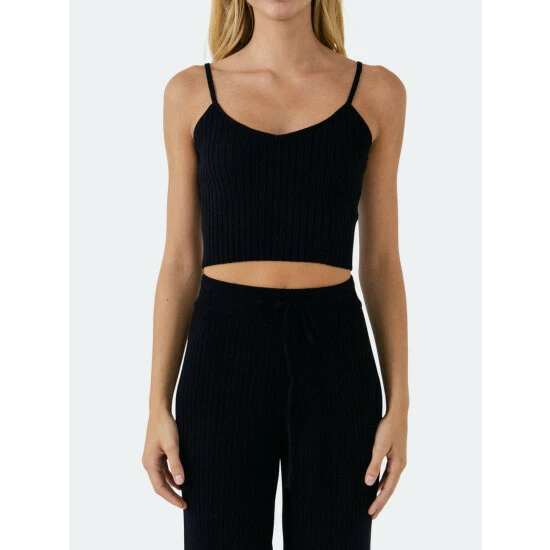 Endless Rose Knit Cami Crop Top Tops Black - Image 3