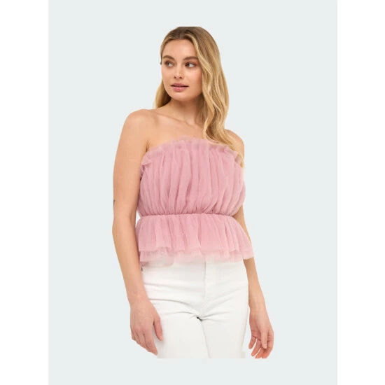 Endless Rose Strapless Tulle Peplum Top Tops Black - Image 4