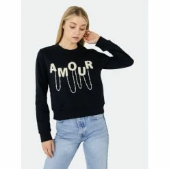 Endless Rose Amour Pearl Embellished Sweatshirts Sweatshirts & Sweaters Black