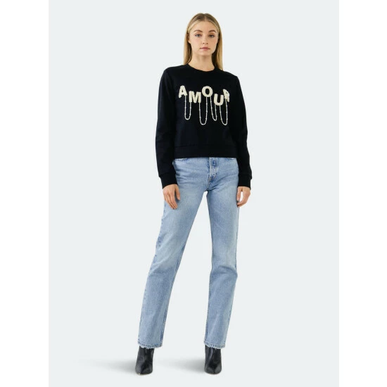 Endless Rose Amour Pearl Embellished Sweatshirts Sweatshirts & Sweaters Black - Image 2