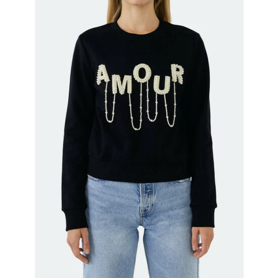 Endless Rose Amour Pearl Embellished Sweatshirts Sweatshirts & Sweaters Black - Image 5
