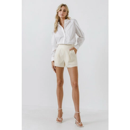 Endless Rose Waist Band Detail Shorts Cream - Image 2